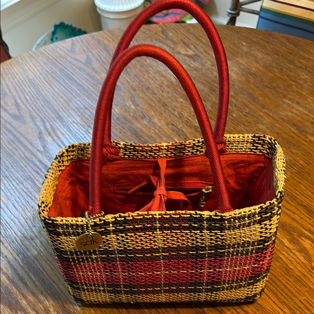 The Sak Red and Yellow Woven Tote Bag